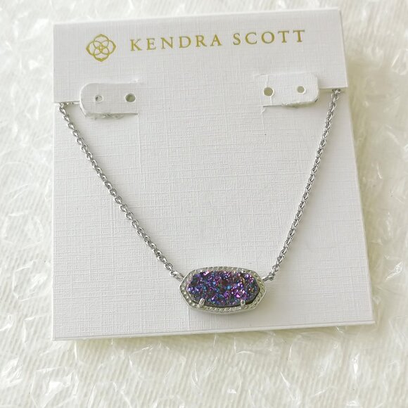 ❤️ Kendra Scott Elisa Silver Multicolor Drusy Necklace ❤️ - Picture 1 of 3